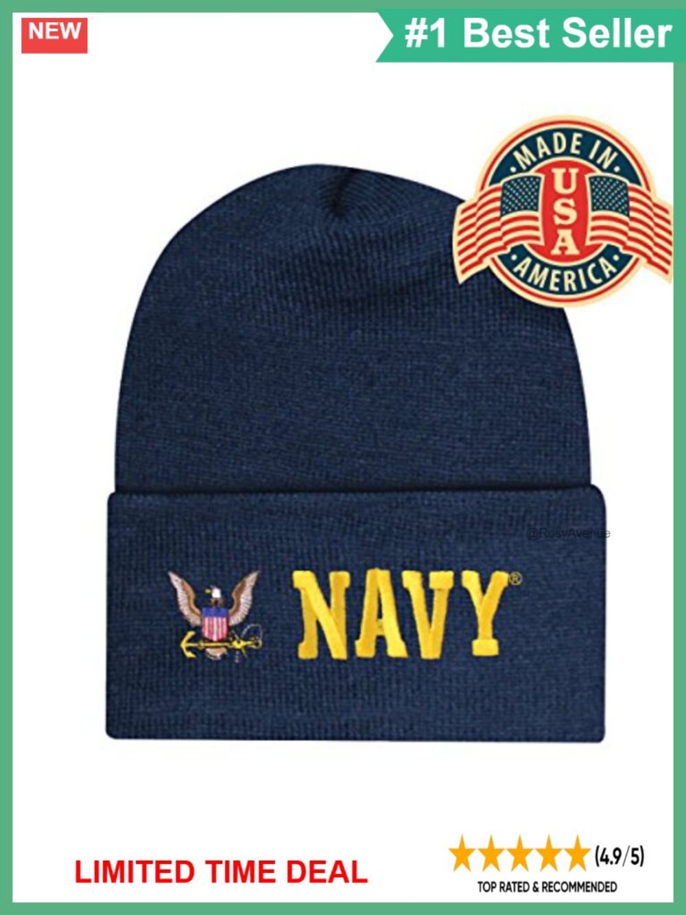 Officially Licensed USN Navy Eagle Embroidered Beanie Stocking Hat Military